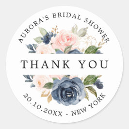 ネイビーブルーダスティー赤面ブライダルシャワー感謝していユーザ ラウンドシール