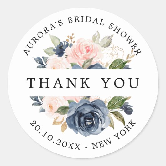 ネイビーブルーダスティー赤面ブライダルシャワー感謝していユーザ ラウンドシール (正面)