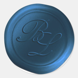ネイビーブルーダブルモノグラムフェイクワックスシール ラウンドシール