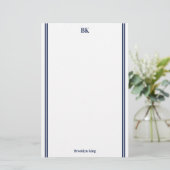 ネイビーブルーダブルラインモノグラム&名前 便箋 (スタンド正面)