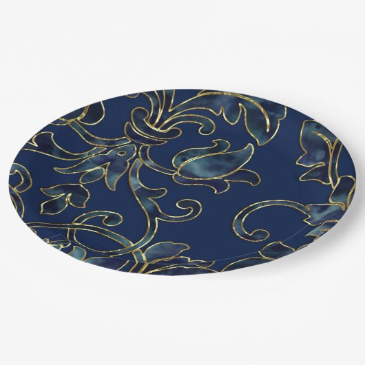 ネイビーブルーダマスクの色の選択にパターン ペーパープレート (アングル)