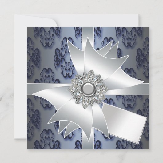 ネイビーブルーダマスクパーティの招待状テンプレート 招待状 (正面)
