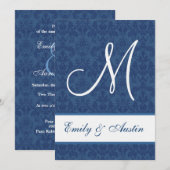 ネイビーブルーダマスク結婚エアA450 招待状 (正面/裏面)