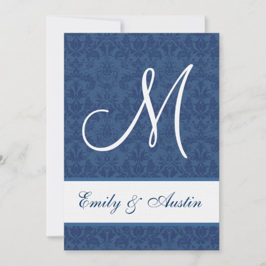 ネイビーブルーダマスク結婚エアA450 招待状 (正面)