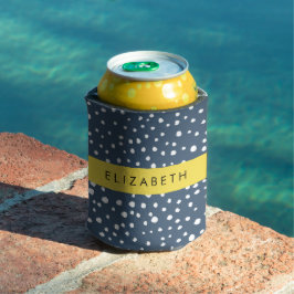 ネイビーブルーダルマのドット、スポット点々のある、あなたの名前 缶クーラー