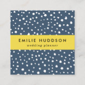 ネイビーブルーダルマチアンスポット、ダルマチアンドット点々のある、 スクエア名刺 (正面)