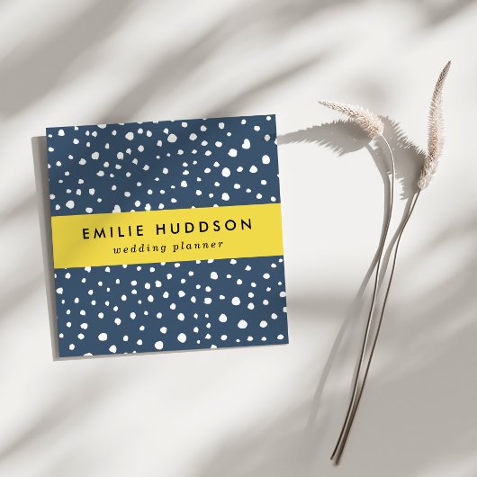 ネイビーブルーダルマチアンスポット、ダルマチアンドット点々のある、 スクエア名刺