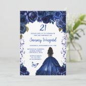 ネイビーブルーダークスキンプリンセス誕生日パーティー 招待状 (スタンド正面)