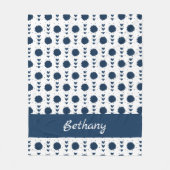 ネイビーブルーチアリーダーPOMポムス&ハートパターン フリースブランケット (正面)