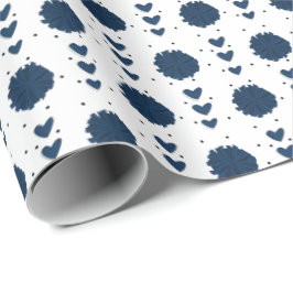 ネイビーブルーチアリーダーPOMポムス&ハートパターン ラッピングペーパー