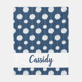 ネイビーブルーチアリーダーPOMポムパターン フリースブランケット
