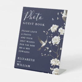 ネイビーブルーチノイスリーフォトゲストブック結婚ズ 台座サイン