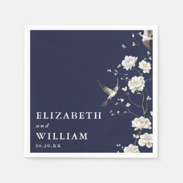 ネイビーブルーチノイスリーフローラ庭園の結婚式 スタンダードカクテルナプキン