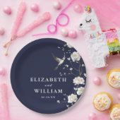 ネイビーブルーチノイスリーフローラ庭園の結婚式 ペーパープレート (パーティー)