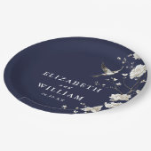 ネイビーブルーチノイスリーフローラ庭園の結婚式 ペーパープレート (アングル)