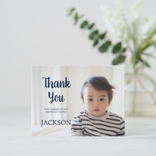 ネイビーブルーチャイルド誕生日ありがとう ポストカード (スタンド正面)