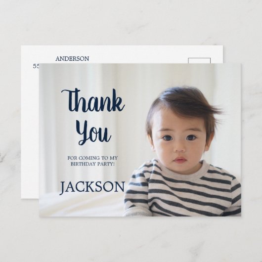 ネイビーブルーチャイルド誕生日ありがとう ポストカード (正面/裏面)