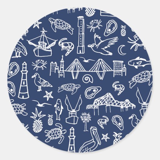 ネイビーブルーチャールストントイレステッカー ラウンドシール (正面)