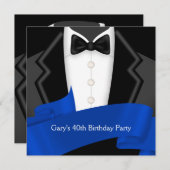 ネイビーブルーツキセドマンズ40歳の誕生日パーティー 招待状 (正面/裏面)