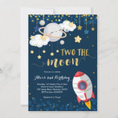 ネイビーブルーツザムーンボーイ誕生日招待状 招待状 (正面)