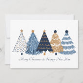 ネイビーブルーツリーズクリスマスニューイヤーホリデーカード 案内状 (正面)