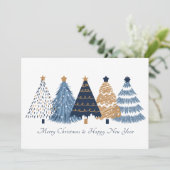 ネイビーブルーツリーズクリスマスニューイヤーホリデーカード 案内状 (スタンド正面)