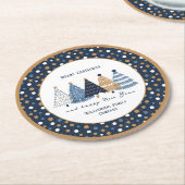 ネイビーブルーツリーズドットモダンクリスマスホリデー ラウンドペーパーコースター (アングル)