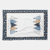 ネイビーブルーツリーズドモダンットクリスマス名 キッチンタオル (横)