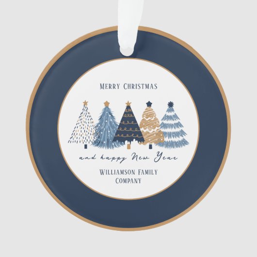 ネイビーブルーツリーズ文字名モダンクリスマス オーナメント (正面)