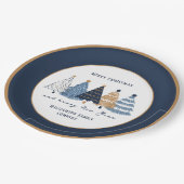 ネイビーブルーツリーズ文字名モダンクリスマス ペーパープレート (アングル)