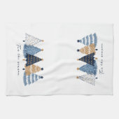 ネイビーブルーツリーモダンズシンプルクリスマス キッチンタオル (横)