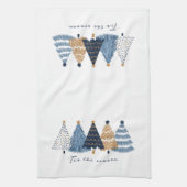 ネイビーブルーツリーモダンズシンプルクリスマス キッチンタオル (縦)