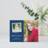 ネイビーブルーツーフォト卒業パーティー ポストカード (スタンド正面)