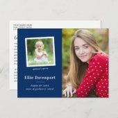 ネイビーブルーツーフォト卒業パーティー ポストカード (正面/裏面)