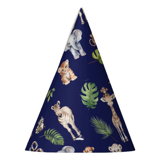 ネイビーブルーツーワイルドサファリジャングル誕生日 パーティーハット (左)