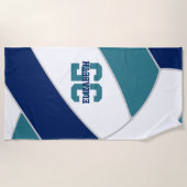 ネイビーブルーティール(緑がかった色)またはカスタムあなたの色バレーボール ビーチタオル (正面)