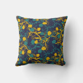 ネイビーブルーティール(緑がかった色)&イエローモダンフローラルパターン クッション (裏面)