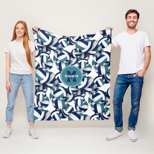 ネイビーブルーティール（緑がかった色）スクールチームカラーバレーボール フリースブランケット (インサイチュ)