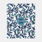 ネイビーブルーティール（緑がかった色）スクールチームカラーバレーボール フリースブランケット (正面)