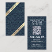 ネイビーブルーティール（緑がかった色）ダマスクパターンイヤリングディスプレイカード 名刺 (正面/裏面)