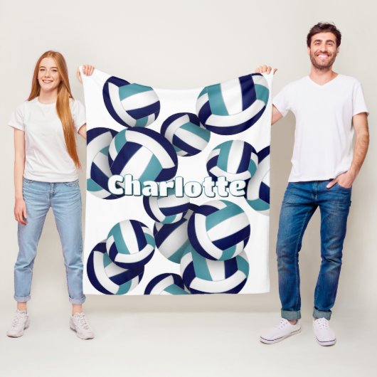 ネイビーブルーティール（緑がかった色）バレーボールチームのカラーズルームデコル フリースブランケット (インサイチュ)