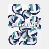 ネイビーブルーティール（緑がかった色）バレーボールチームのカラーズルームデコル フリースブランケット (正面)