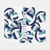 ネイビーブルーティール（緑がかった色）バレーボールチームのカラーズルームデコル フリースブランケット (正面(横))