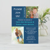 ネイビーブルーティール（緑がかった色）フォトブロックポスト結婚式招待状 招待状 (スタンド正面)