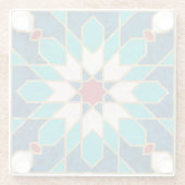 ネイビーブルーティール（緑がかった色）ホワイトレッド大理石モロッコモザイク ガラスコースター (裏面)