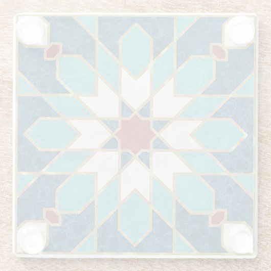 ネイビーブルーティール（緑がかった色）ホワイトレッド大理石モロッコモザイク ガラスコースター (裏面)