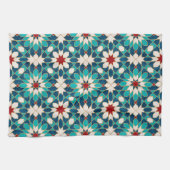 ネイビーブルーティール(緑がかった色)ホワイトレッド大理石モロッコモザイク キッチンタオル (横)