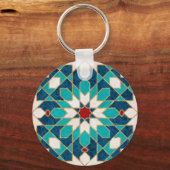 ネイビーブルーティール(緑がかった色)ホワイトレッド大理石モロッコモザイク キーホルダー (正面)