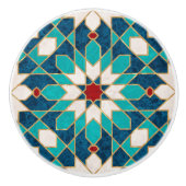 ネイビーブルーティール（緑がかった色）ホワイトレッド大理石モロッコモザイク セラミックノブ (正面)
