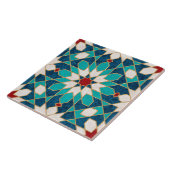 ネイビーブルーティール（緑がかった色）ホワイトレッド大理石モロッコモザイク タイル (側面)